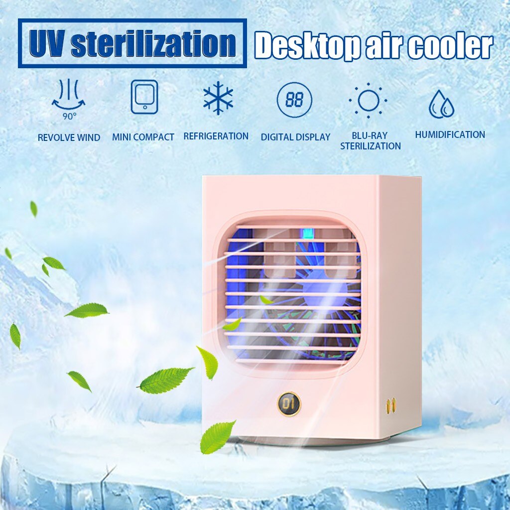 Usb Mini Portable Air Conditioner Air Cooler Fan Desktop Portable Air Conditioner Sterilization Shaking Head Cooler For Room #z