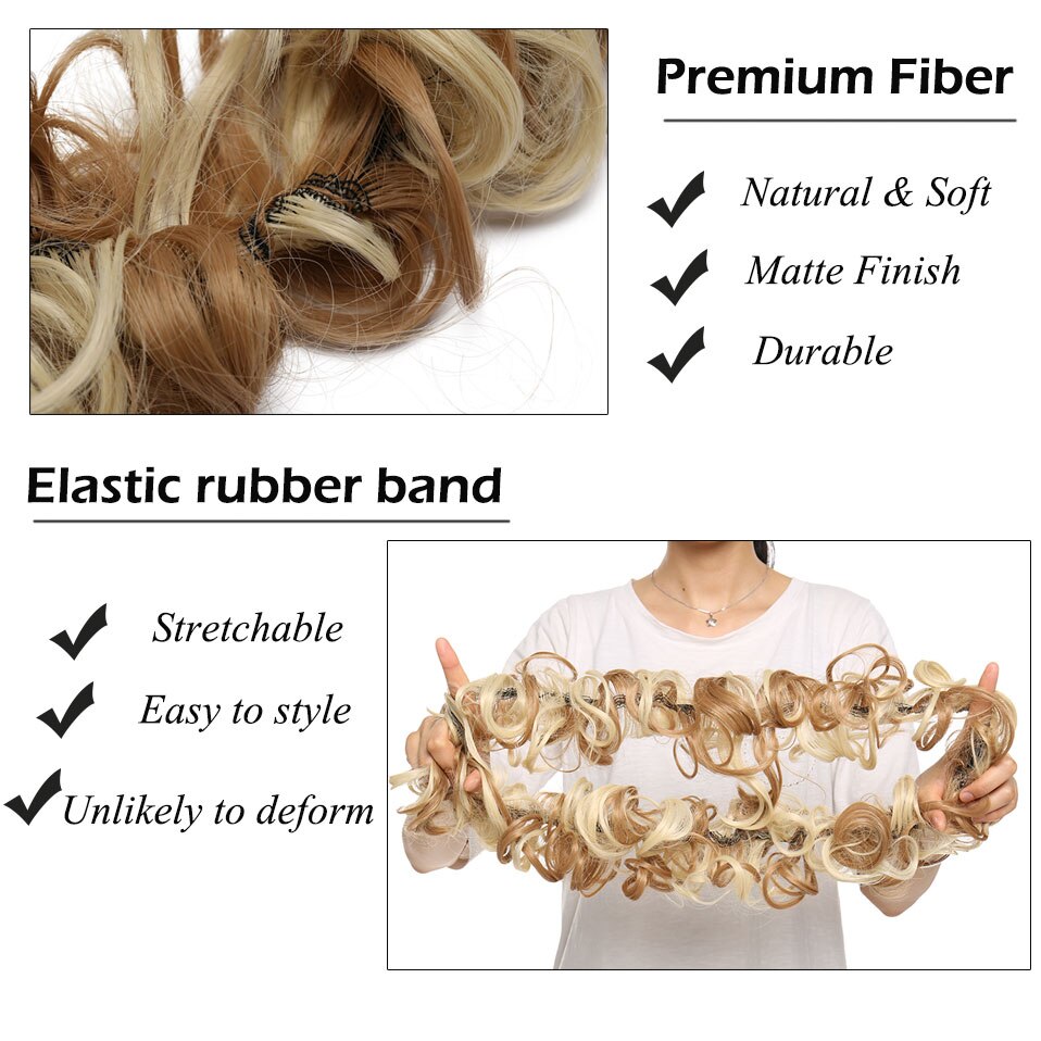 Coiffe à chignon synthétique de 14 couleurs 85g-S-noilite, bandeau caoutchouc de chevelure ébouriffée, postiches de coiffure, scrunchie d'extension capillaire, coiffure longue bouclée retroussée vers l'arrière