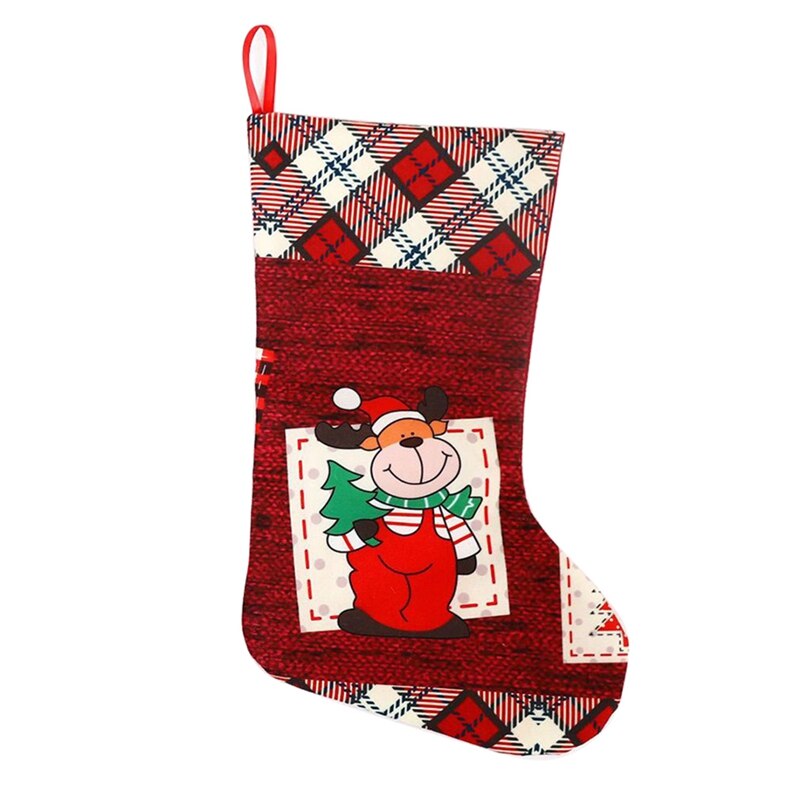 Weihnachten Strümpfe, Plaid Manschette Kamin Weihnachten Baum Hängen Strümpfe für Familie Dekor: Licht Grün