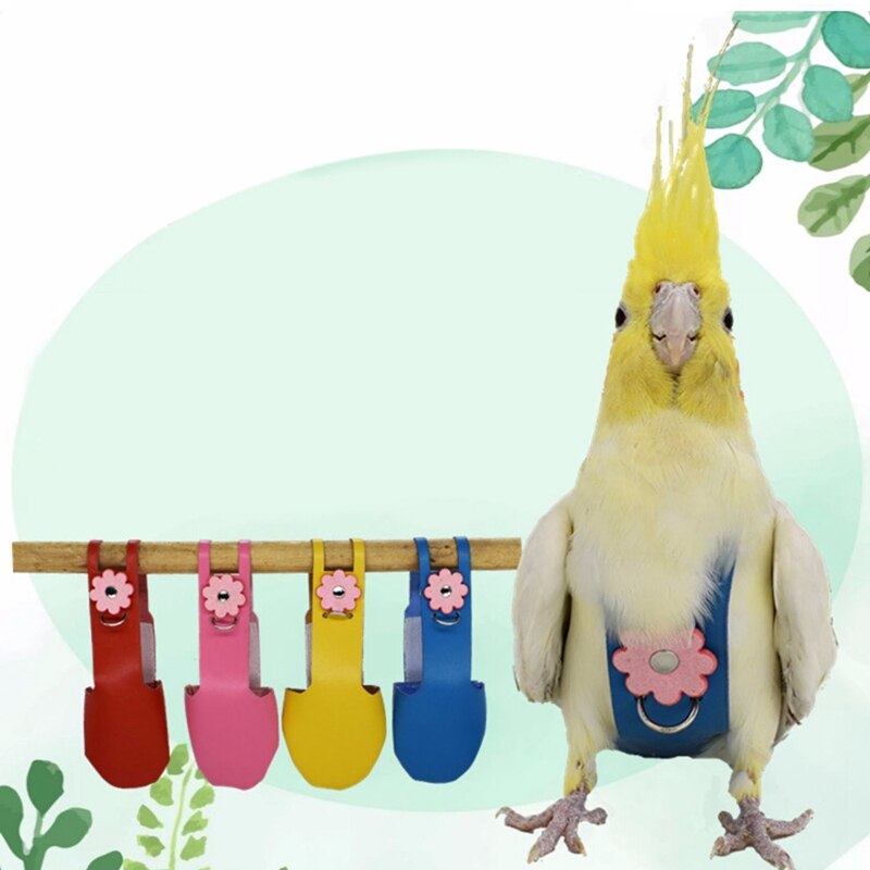 AAAK -Bird Parrot Velvet Leather Diaper with Leash Harness Rope Cockatiel Pigeons Flight Suit Clothes Feces Pocket