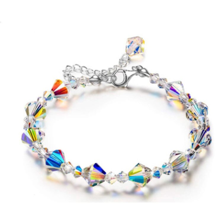 Gennemsigtigt perlearmbånd håndlavet armbånd firkantede runde krystaller til kvinder justerbare festsmykker pulseras mujer