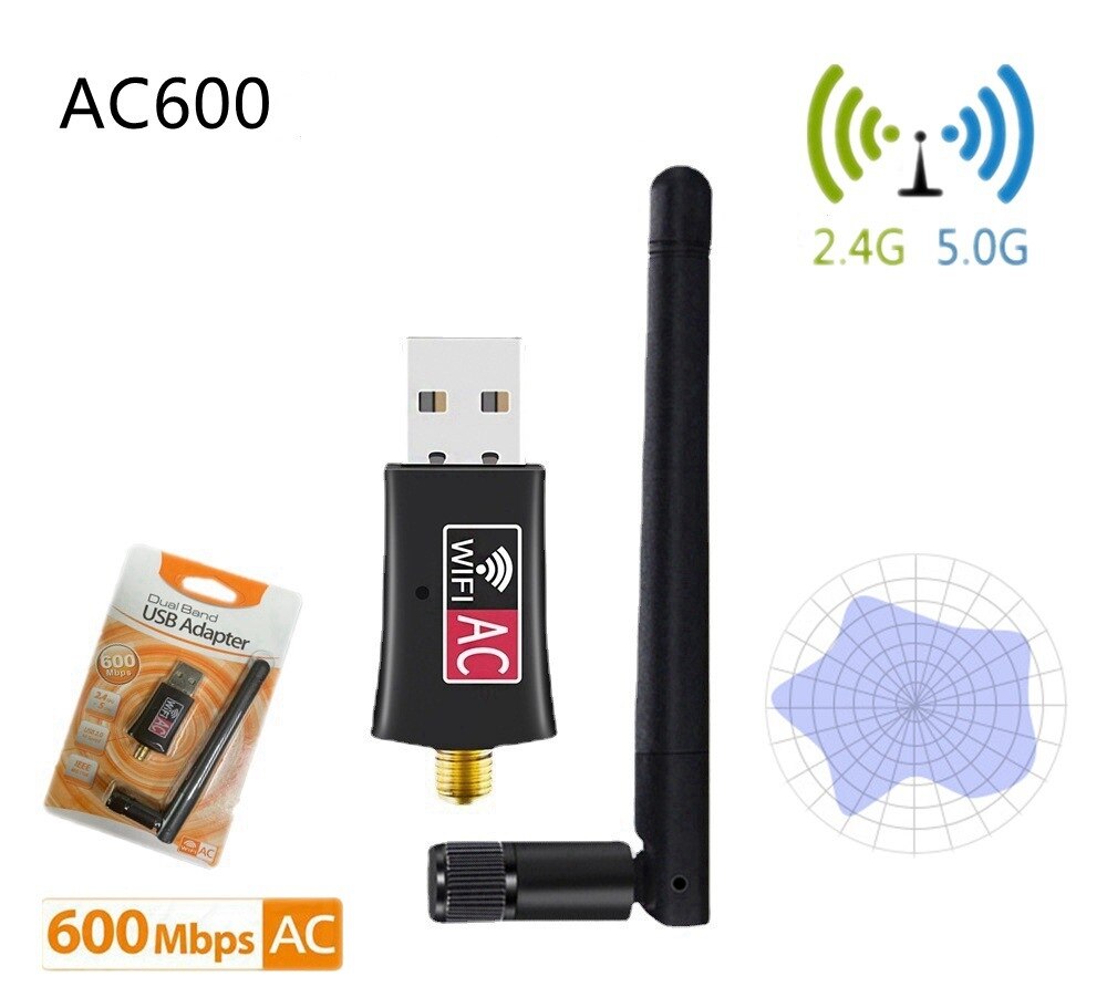 AC600Mbps WiFi Adapter Band USBWireless Network with Ant enna