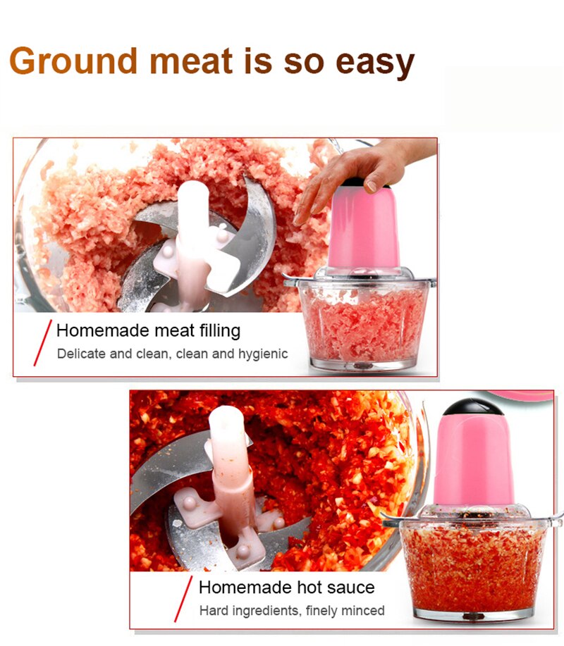 200W 2L Electric Chopper Electric Meat Grinder Kitchen Shredder Food Chopper Stainless Steel Blade Electric Kitchen Tools