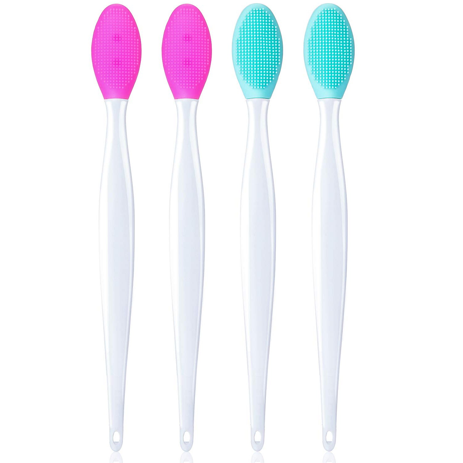 Silicone Lip Brush Tool Double Sided Soft lip Brush Wash Face Brush Scrub Clean Exfoliating Facial Lip Brush: 4Pcs Rose red blue