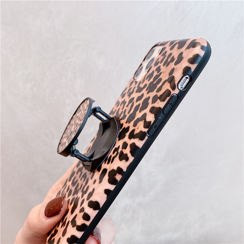 Luxury leopard Folding Stand Holder For Mobile Phone For iphone 11 pro XS Max Pad For Huawei For Samsung Grip Contraction capa
