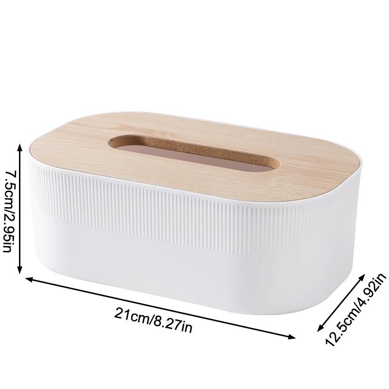 Plastik-Taschentuchbox mit Holzdeckel im Nordischen Schlichtheit-Stil Desktop-Serviettenbox für Wohnzimmer, Badezimmer und Toilette Quadratische Taschentuchbox