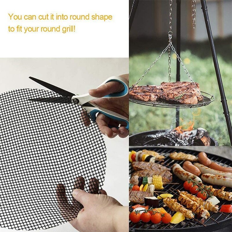 BBQ Grill Mesh Mat Non Stick, Set of 3 Barbecue Grilling Mats for Outdoor Grill, Heat Resistant Baking Mat,40X33CM