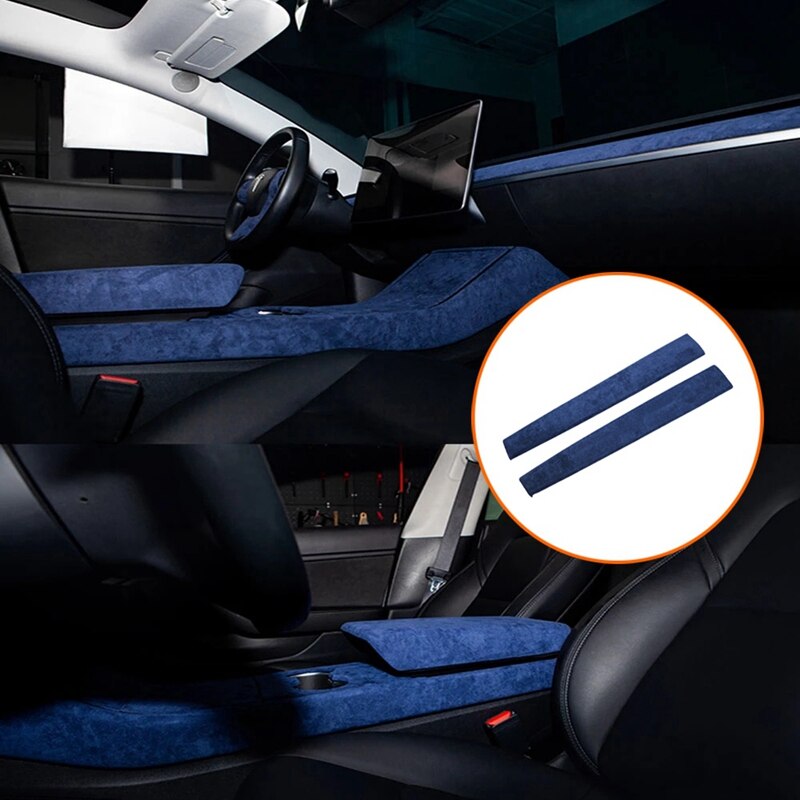 2Pcs For Tesla Model 3 Interior Suede Cover For Model3/Y Central Console Armrest Box Steering Wheel Dashboard Air Vents