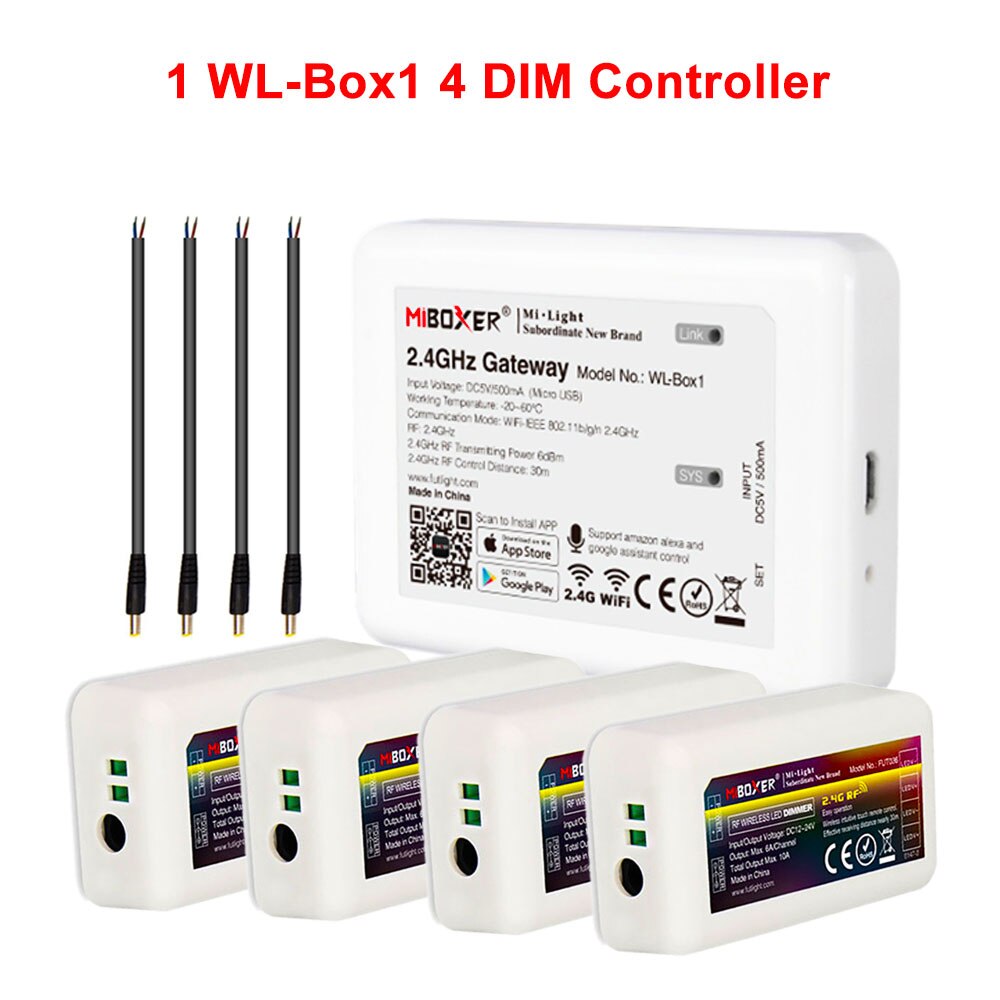 MiBoxer Milight Dimmer 4-Zone RF CCT Remote With Handle 2.4GHZ Gateway WL-Box1 Wifi Controller For 2835 5050 LED Strip Light: 1WL-Box1 4Controller