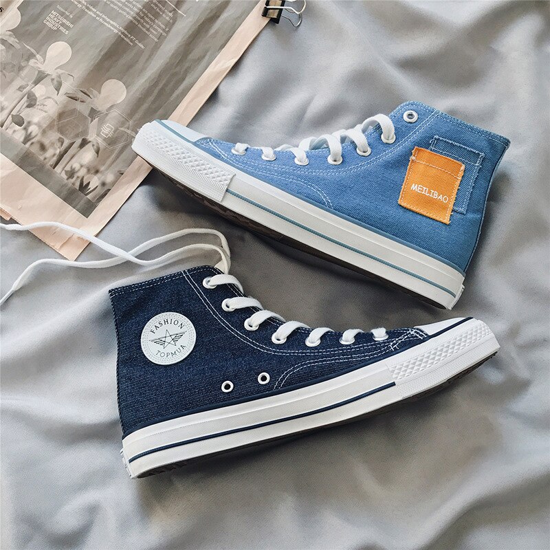 Siergan heren high-top canvas schoenen heren lente herfst top sneakers veterschoenen hoge stijl effen kleuren heren blauwe schoenen