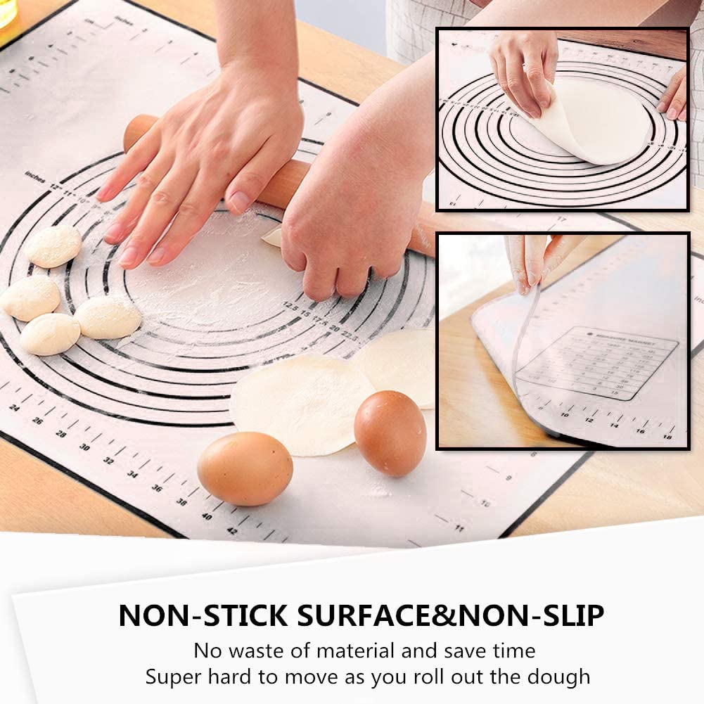 Almohadilla de amasar de silicona de gran tamaño, superficie antiadherente, estera de masa rodante con escala, hoja de pastelería para cocina, revestimiento para horno, utensilios para hornear
