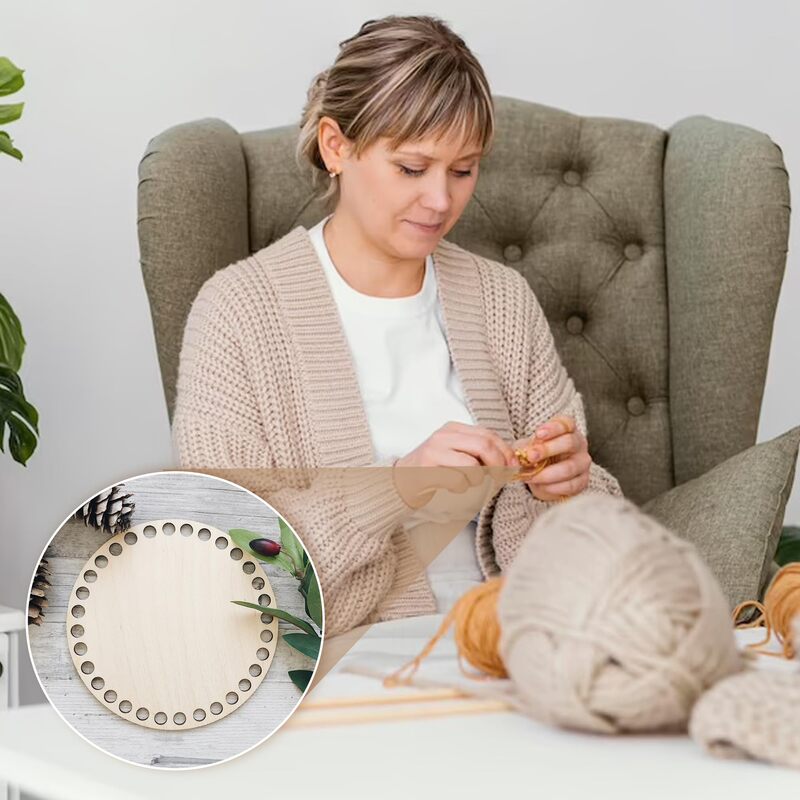 5-pack houten gehaakte mandbodems – 10 cm ronde natuurlijke houten bodems voor doe-het-zelf-manden, portemonnees en handwerk
