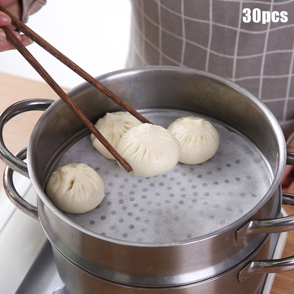 30Pcs Keuken Wegwerp Non-stick Stoomboot Broodje Papier Dumplings Pad Koken Tool