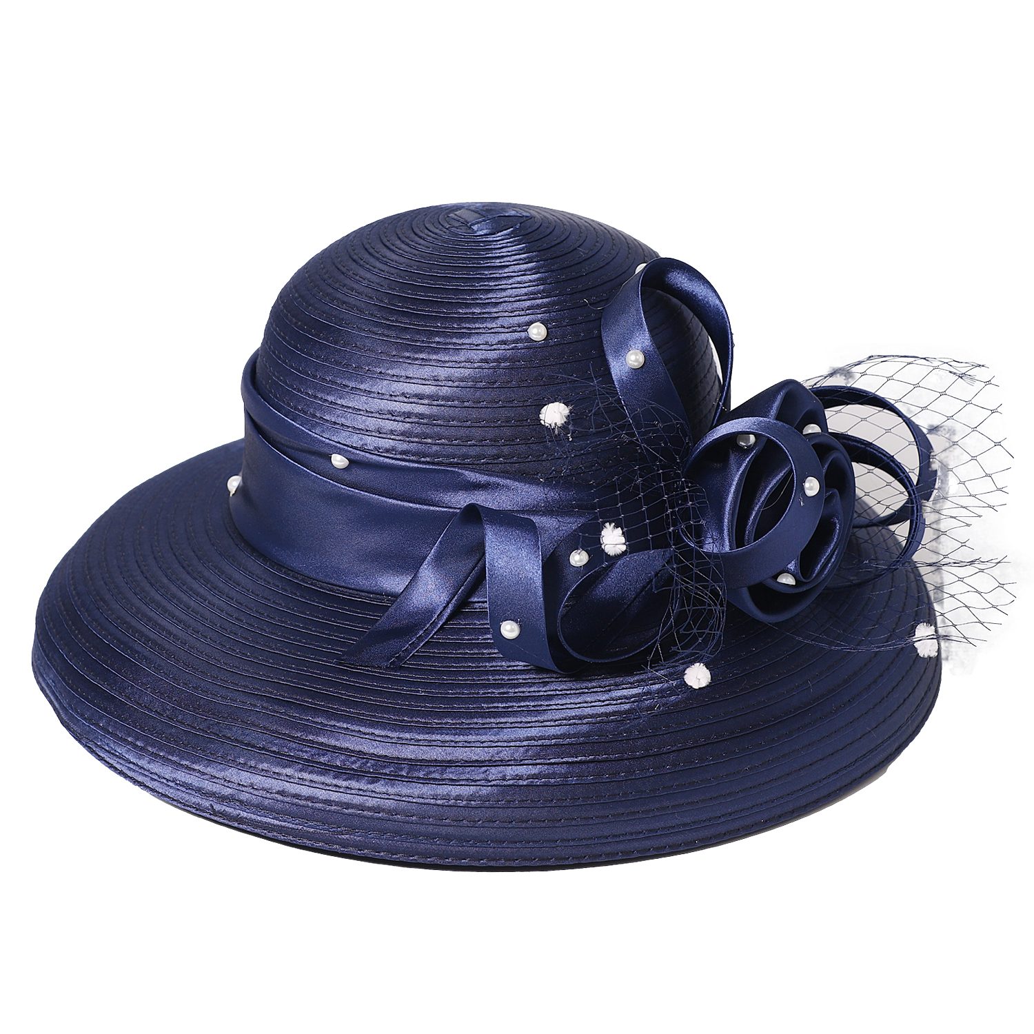 Fs kentucky derby-hattar med brett brätte, marinblå slöja, blommig kyrkhatt för kvinnor, sommartebjudningshatt, fascinatorkeps, feminin hatt