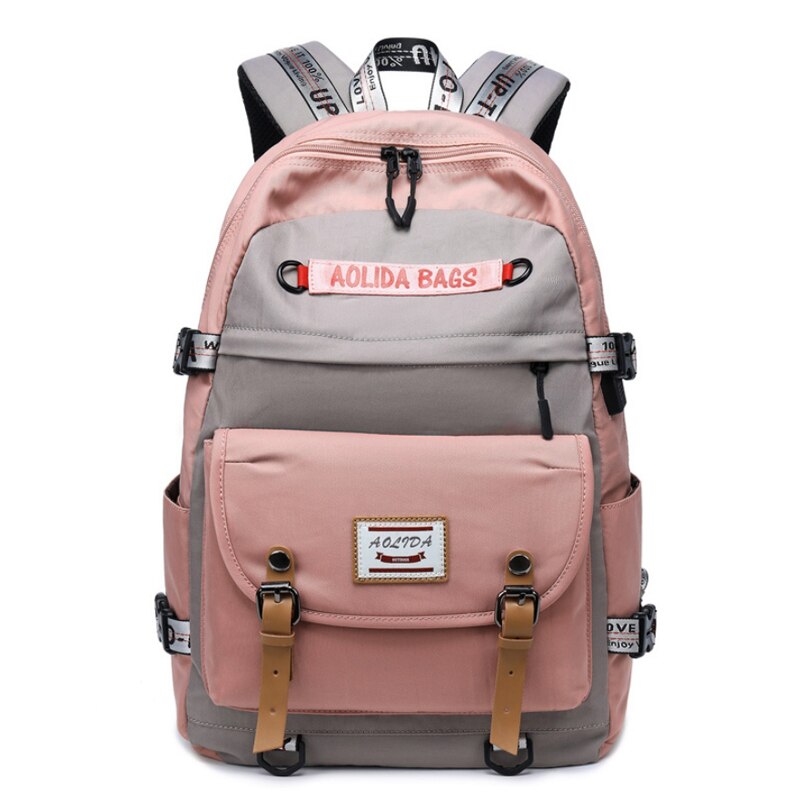 Mochilas de escuela para niñas y adolescentes de tamaño grande a la , mochila escolar de estilo coreano para niñas, bolsa para portátil para estudiantes, para chicas: pink-gray
