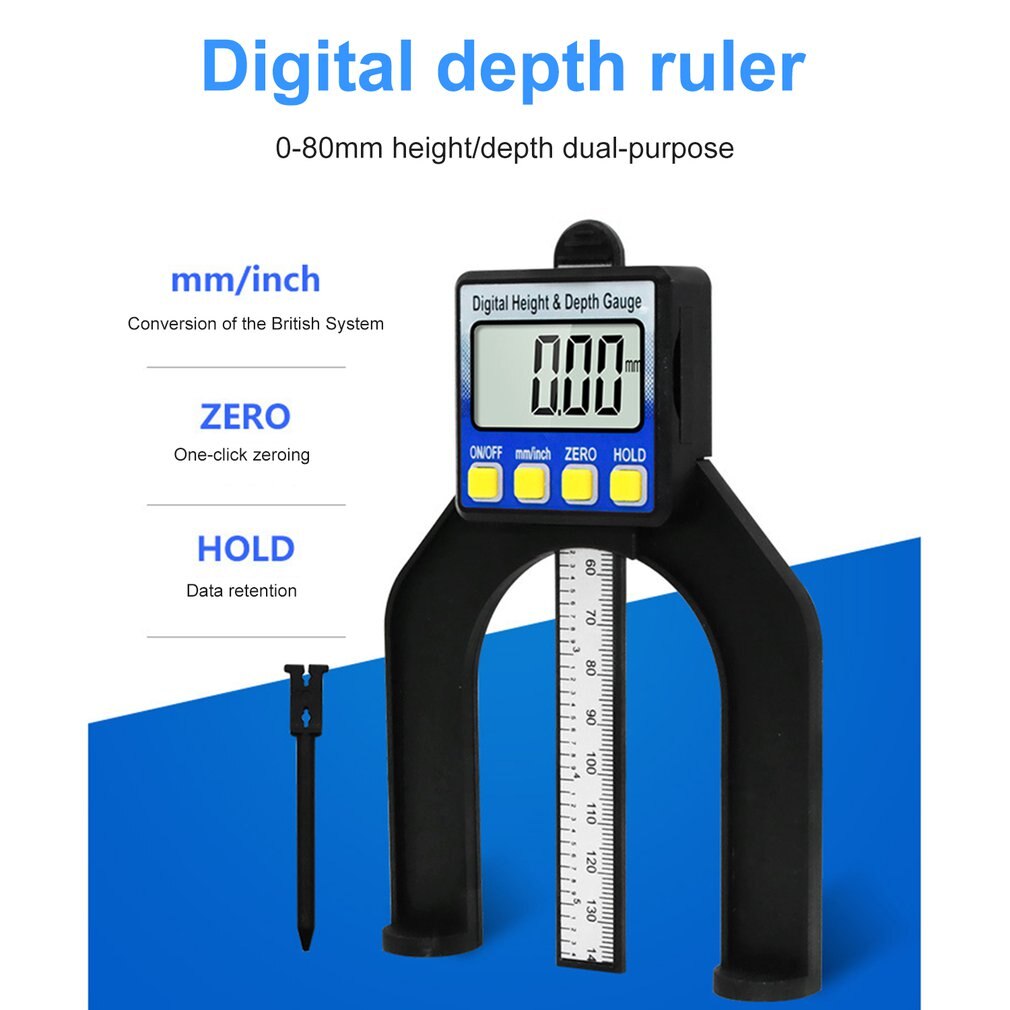 0-80MM LCD Digital Depth Gauge Woodworking Calipers Height Measuring Tools Magnetic Self Standing Aperture