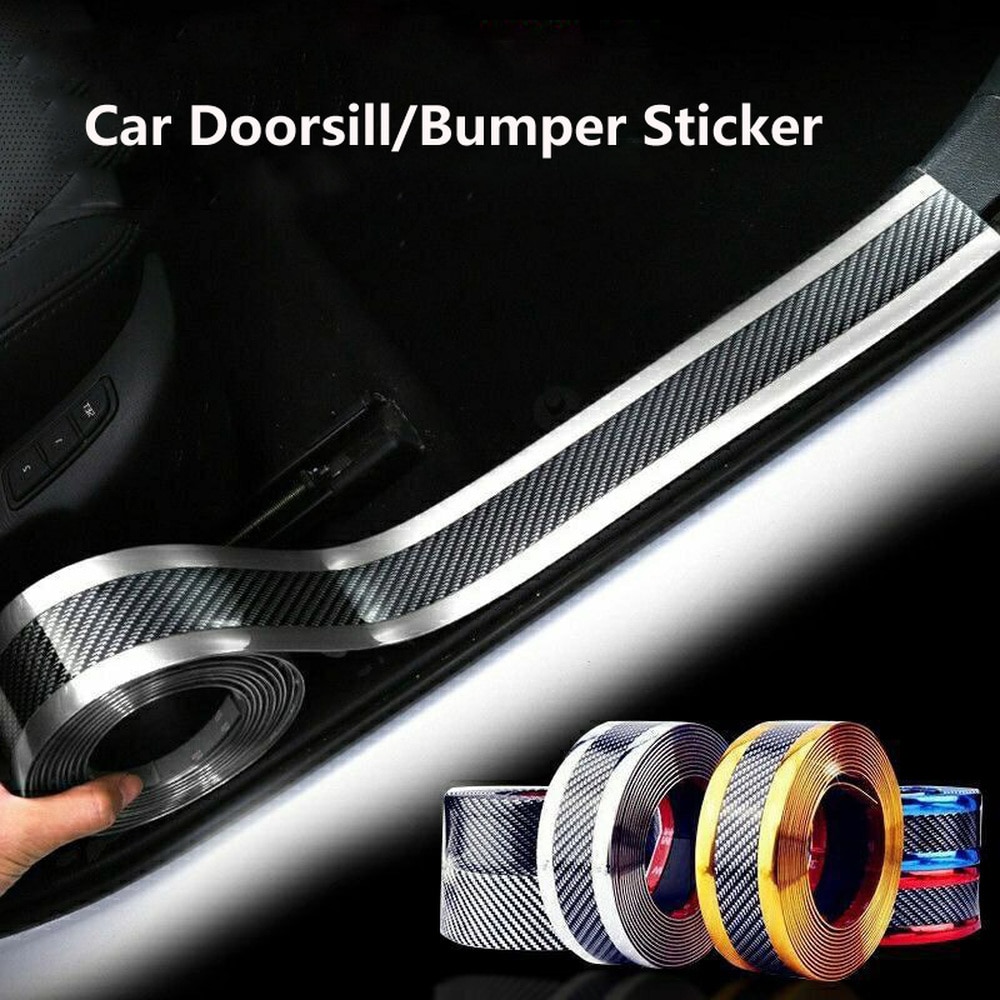 1 Meter 3D Auto Sticker Koolstofvezel Strip Rubber Voor Auto Deur Pedaal Trim Bumper Diy Instaplijsten Protector Edge guard Auto Styling
