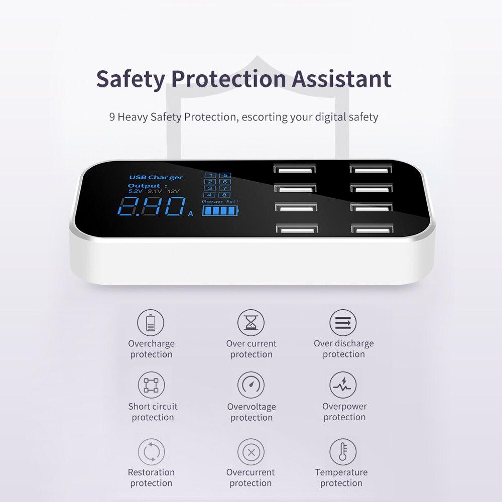 Goojodoq 8 Poorten Usb Car Charger Led Digitale Display Snel Opladen Voor Iphone 11 Pro Max Samsung Xiaomi Huawei Auto telefoon Oplader