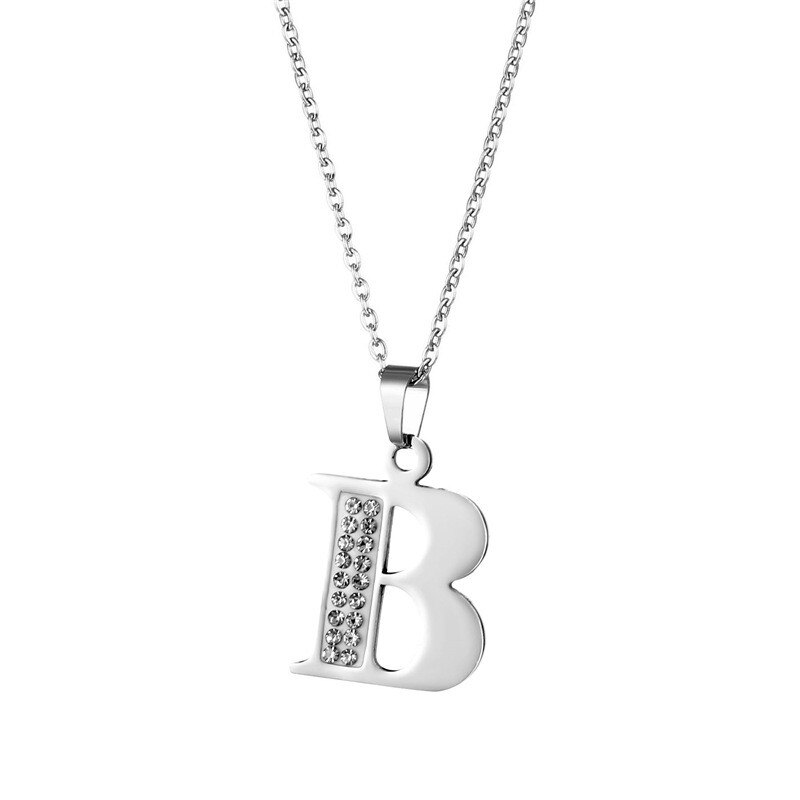 modisch Edelstahl Zirkon A-Z Alphabet Anhänger Kette Halskette Für Frauen Männer Punk Initial Buchstaben Name Halskette Schmuck: B