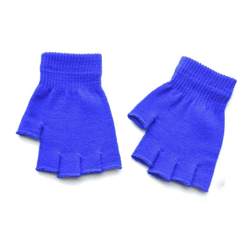 Kids Knitted Fingerless Gloves Autumn Winter Outdoor Stretch Elastic Warm Half Finger Students Cycling Gloves: LB