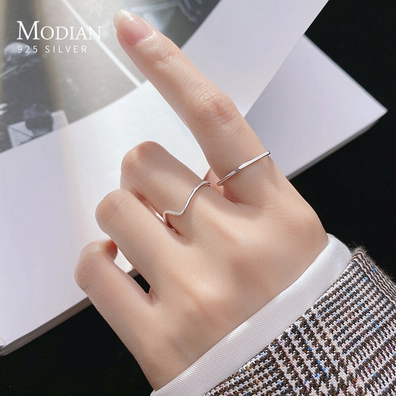 Modian Eenvoudige Stapelbaar Opening Vinger Ring Voor Vrouwen 925 Sterling Zilveren Tiny Geometrische Ring Korea Stijl Fijne Sieraden