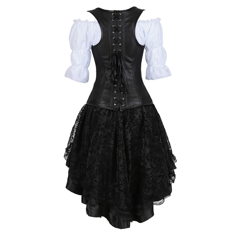 Steampunk Corset Dress for Women Three-piece Leath... Grandado Steampunk Corset Dress for Women Three-piece Leath... Grandado