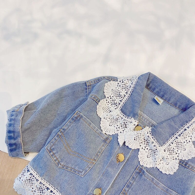 Baby Girl Lace Denim Jacket Infant Toddle Jean Coat Child Windbreaker Jacket Baby Outwear Chaqueta Clothes primavera autunno 1-7Y