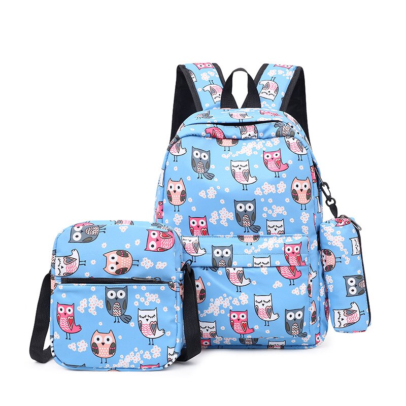 3pcs/set Male backpacks high school bags for women boys one shoulder big student travel bag men school backpack mochila: owl