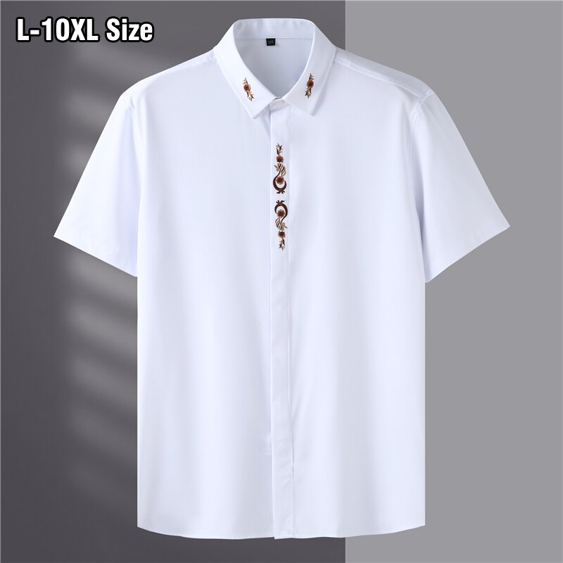 7XL 8XL 9XL 10XL Men&#39;s Short Sleeve Shirts Embroidery Wedding Dress British Summer Loose Casual Large Size Clothes