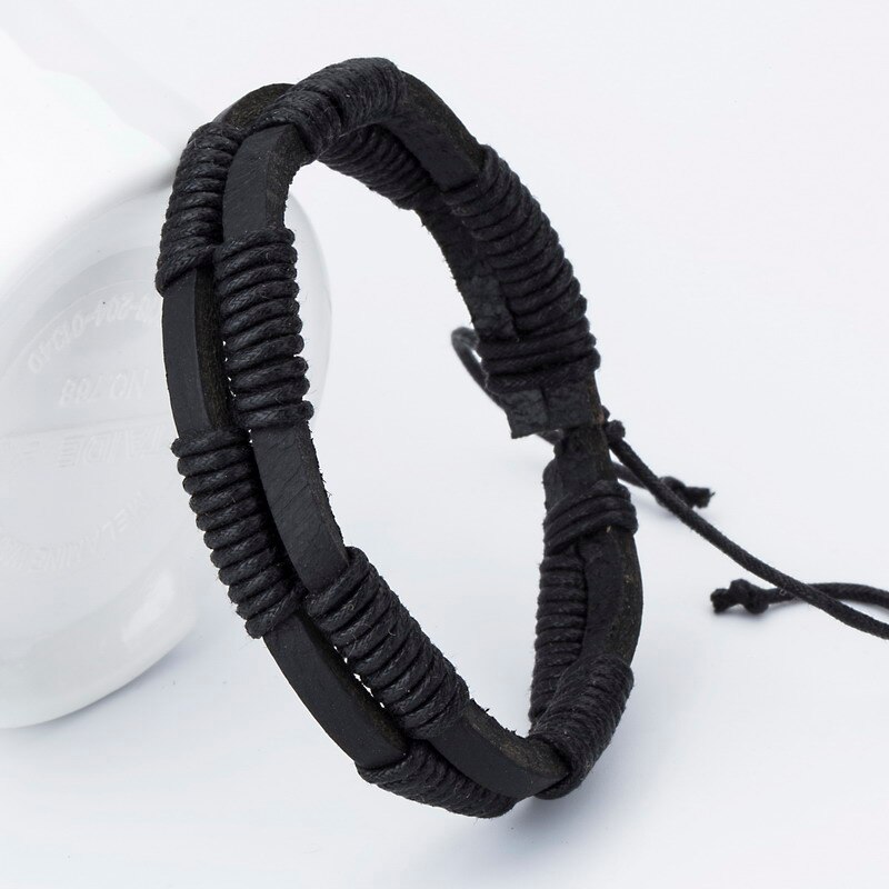 Charme læder mænds armbånd populære legeringer armbånd mod diy vævning wrap armbånd sort farve!: Sort