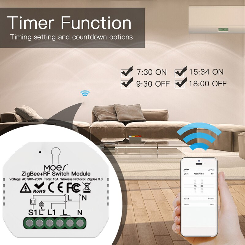 Módulo de relé de interruptor de luz inteligente Tuya ZigBee 3,0, 1 Banda, RF, Zigbee, funciona a distancia con Alexa, Google Home a través de Zigbee Hub