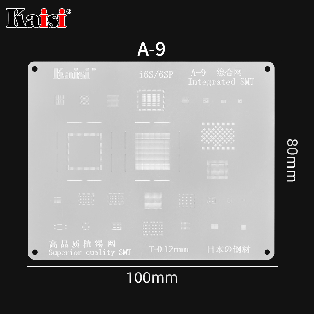 Kaisi 0,12mm BGA Reballing Stencil Kit de soldadura plantilla para iPhone IC CPU A8A9A10A11A12A13 11Pro/Max XS XR 8 8P 7P 6S 6P 5S: A9 6S-6SP