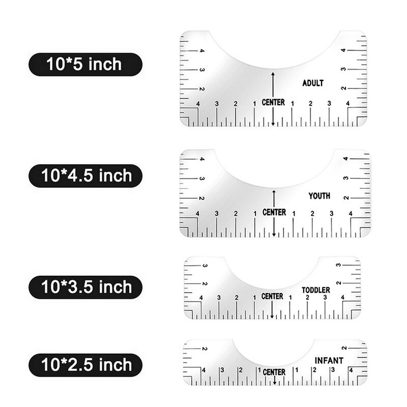 4PCS T-Shirt Ruler Guide Vinyl T-Shirt Ruler Guide Sublimation Designs On T Shirt Vinyl Rulers Guide Size Chart T-Shirts Ruler