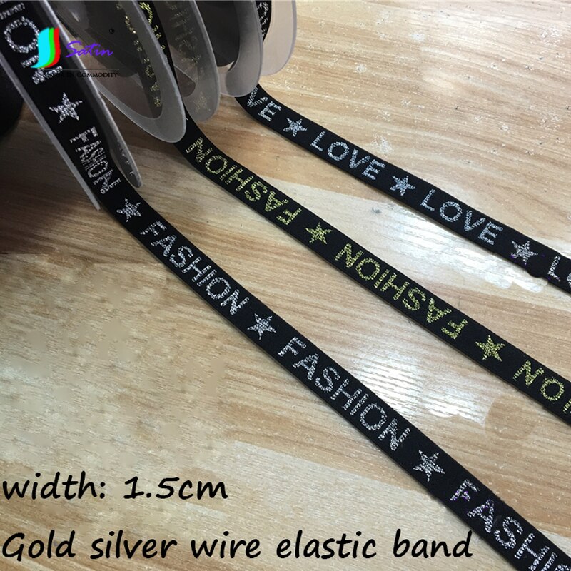 Breedte 1.5 cm Goud Zilver Draad Engels Brief Lint Zachte Platte Tailleband Veters Kleding Overhemd Rok Decoratieve Elastische Band A0208F