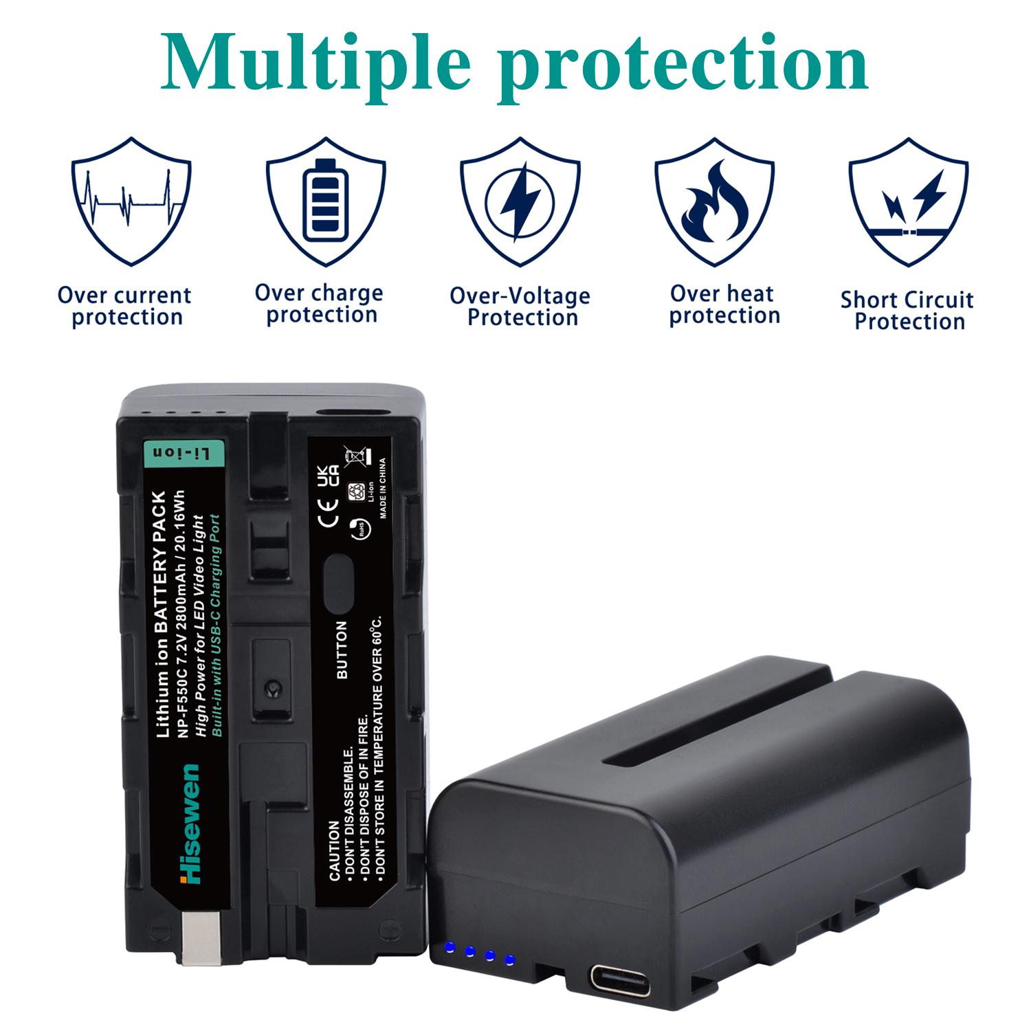 2800mAh Built-in Type-C Charging Port Battery for NP-F330 NP-F530 NP F550 NP-F570 NP-F750 LED Video Light Photography Lighting