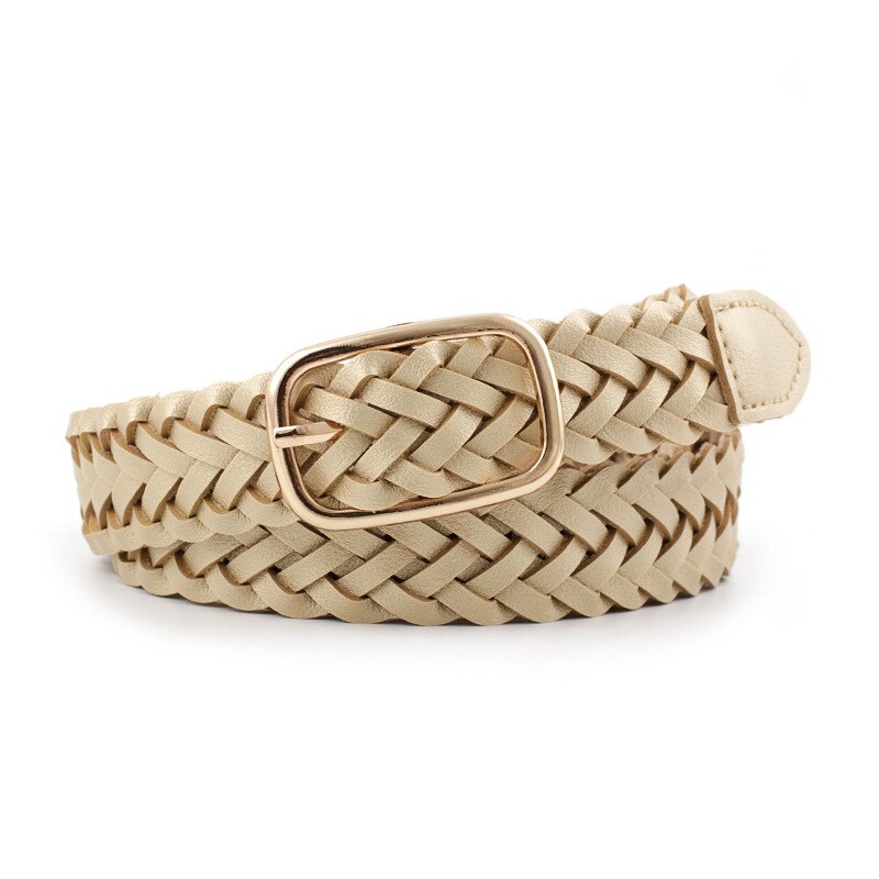 Casual tejido de punto PU cuero pretina femenina señoras decorativas mujeres cinturones ropa soga para accesorios trenzados: Dorado