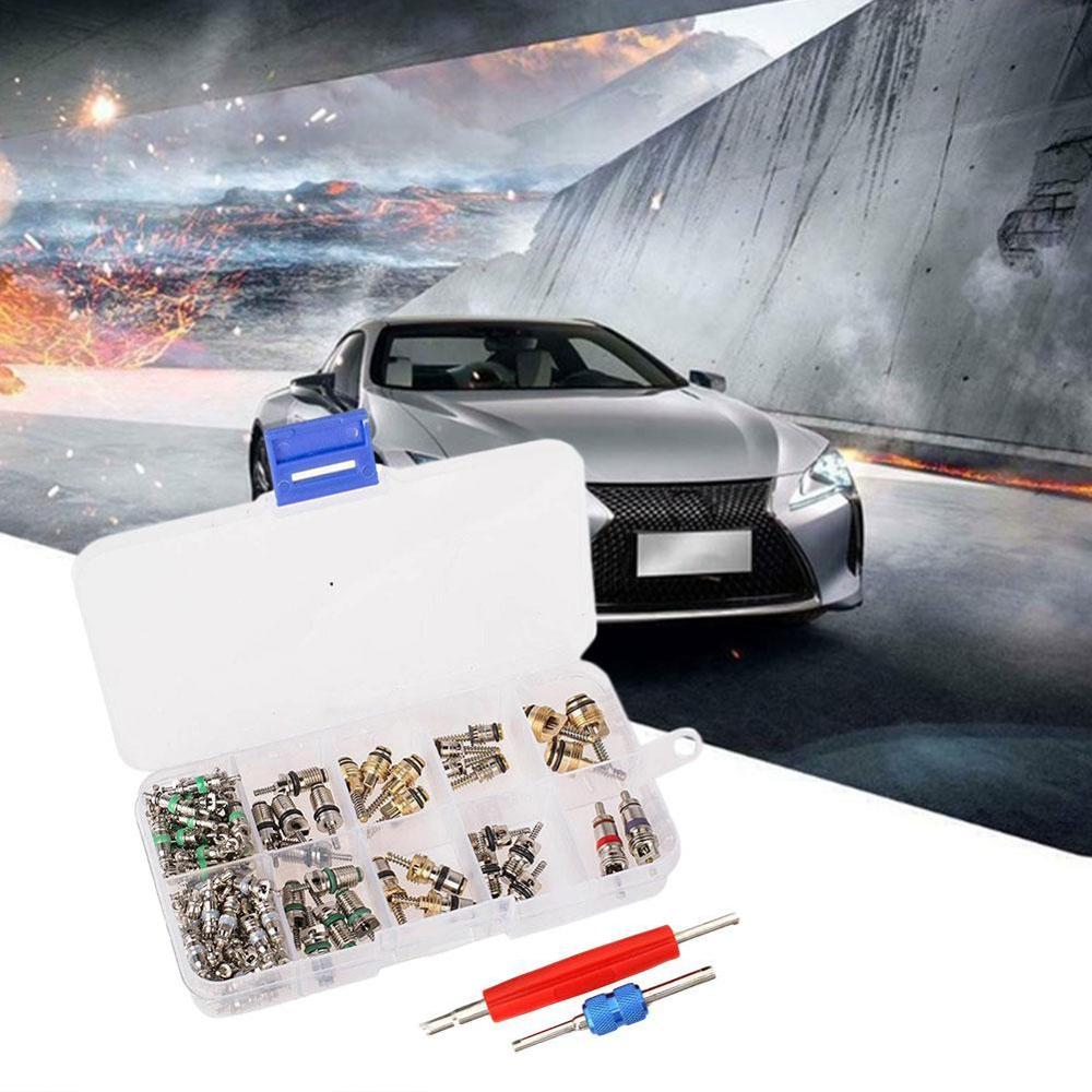 102pcs A/C System Schrader Valves With Remover Tool Kit For R12/ R134A HVAC Air Conditioning Valve Core Valve Core Combination