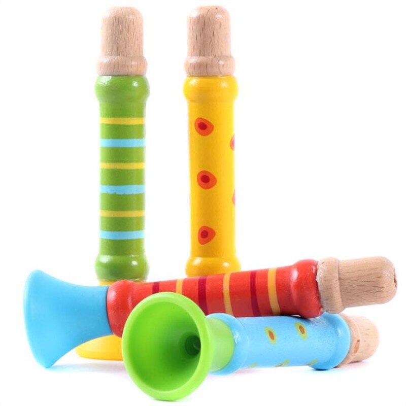 Baby trä musikinstrument leksaker liten högtalare trä vertikal visselpipa små högtalare trumpet leksak barn barn slumpmässig färg
