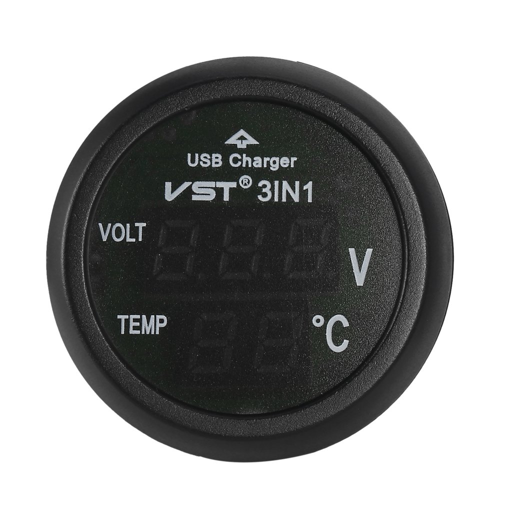 3 in 1 LED USB Car Charger Voltmeter Thermometer Car Battery Monitor LCD Digital Dual Display 12V/24V Digital Meter Monitor