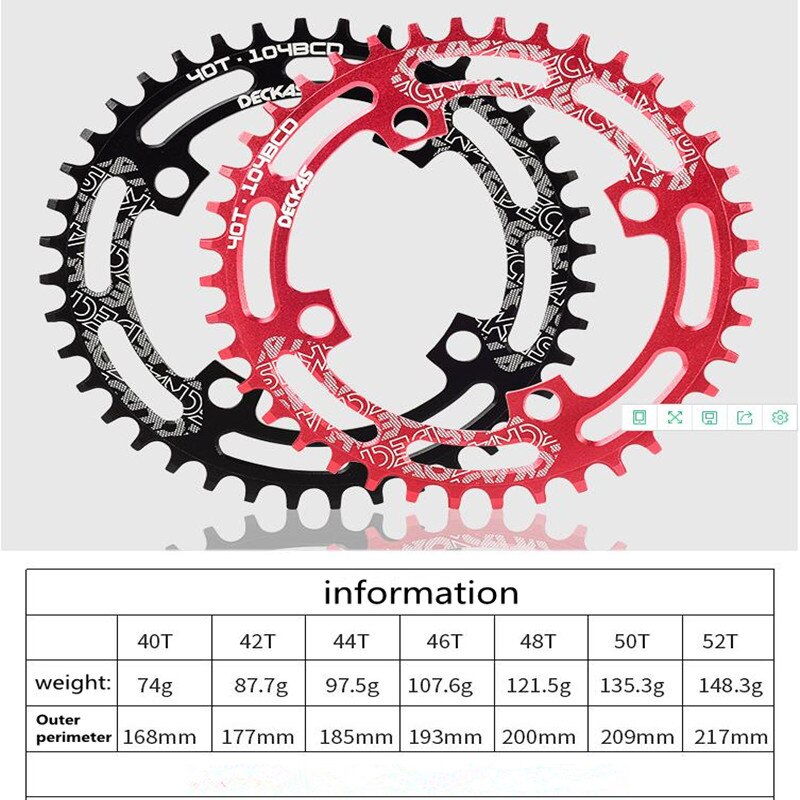 DECKAS deore 104BCD 40T 42T 44T 46T 48T 50T 52T Mountain Bicycle Chainwheel MTB bike crankset Narrow Wide Round Chainring