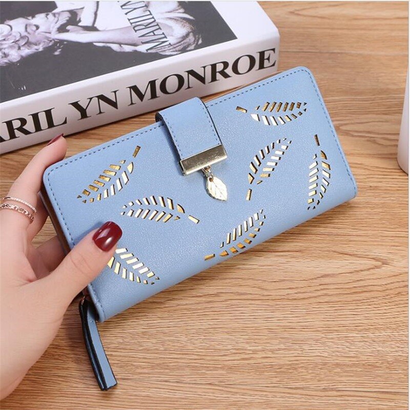 Shoelace Style Pocket Long Wallet PU Leather Multi-functional Wallet Women Coin Purse Card Holders Clutch Female Wallets Purse: B Blue