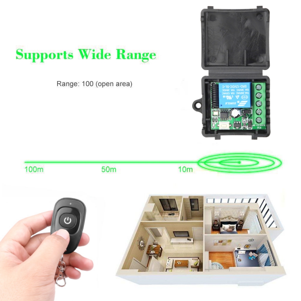 433MHz DC 12V 1CH Relay Module Receiver EV1527 Wireless Remote Control Switch for Garage Gate Motor Light Lamp DIY