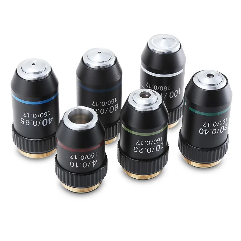 195 Achromatic Objective Lens 4X 10X 20X 40X 60X 100X for Biological Microscope RMS 20.2mm Optical Microscope Parts