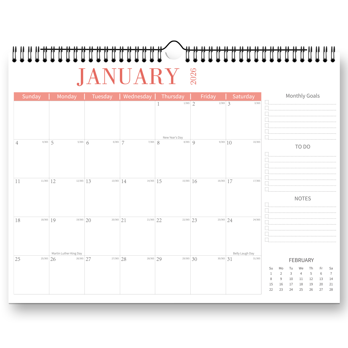 Kalendarz minimalistyczny na lata 2026-2027, kalendarz ścienny poziomy, 18 miesięcy z aktualnymi datami, robić powieszenia, planowanie miesięczne.: BIAŁY