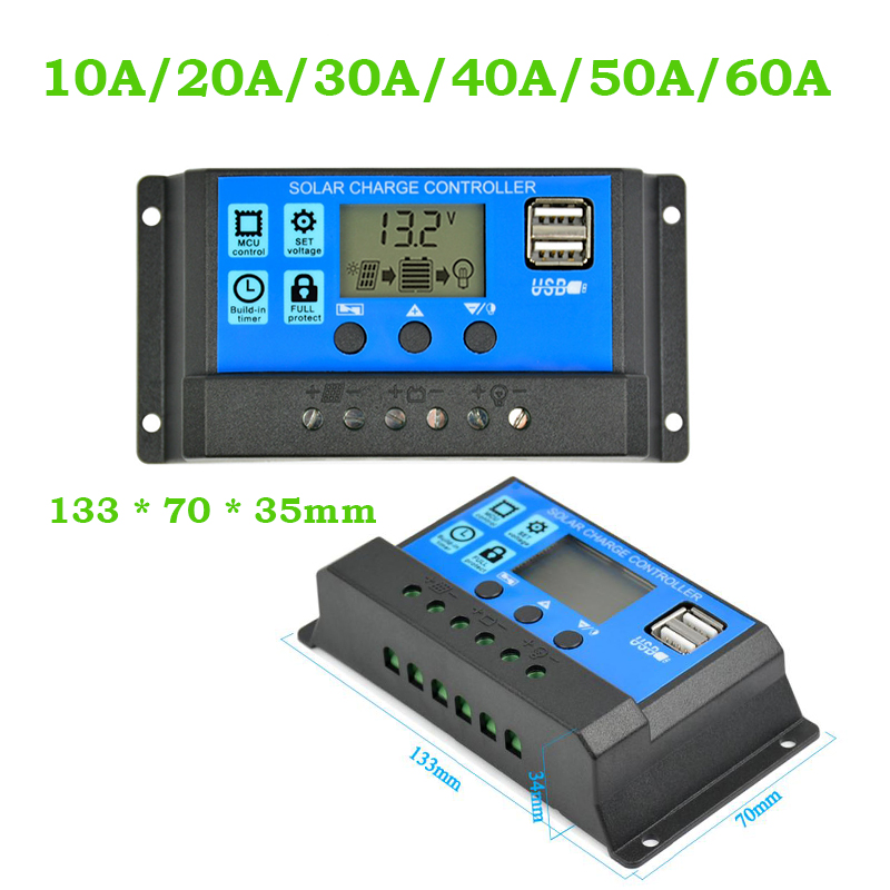 50W Dual USB Output Solar Cells Monocrystalline Silicon Solar Panel with 10/20/30/40/50/60A Controller for 12V Battery Charger