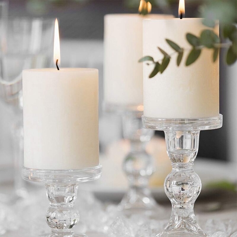 Portavelas de pilar de cristal transparente, soporte de vela cónico de doble uso para candelabros de pilar o cono (paquete de 2) (5,5 pulgadas)