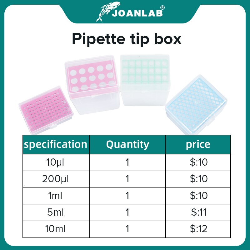 Joanlab Officiële Winkel Laboratorium Pipet Tip Box 10ul 200ul 1Ml 5Ml 10Ml Micropipet Plastic Pipet Doos Laboratorium apparatuur