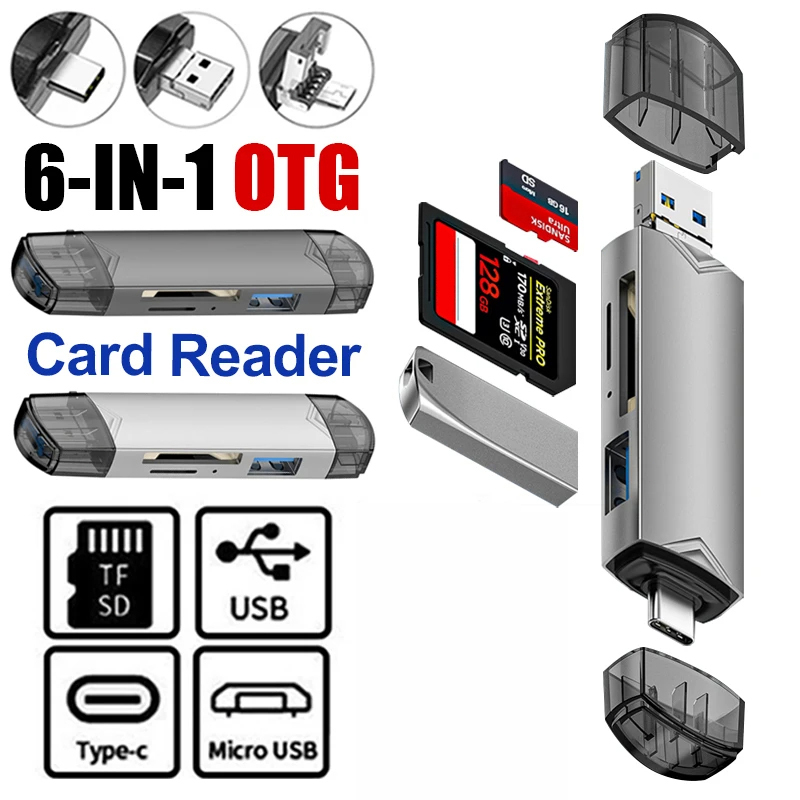 Lector de tarjetas USB C SD TF multifuncional 6 en 1, adaptador de tarjetas USB 3,0, Micro memoria de alta velocidad de 5Gbps para teléfono móvil, portátil, Macbook