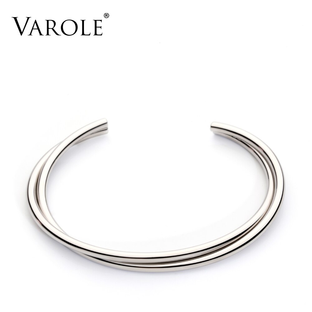 VAROLE Simple Twisted line Cuff Bracelet Stainless steel Bangle Gold Color Bracelets Bangles For Women Jewelry Pulseiras