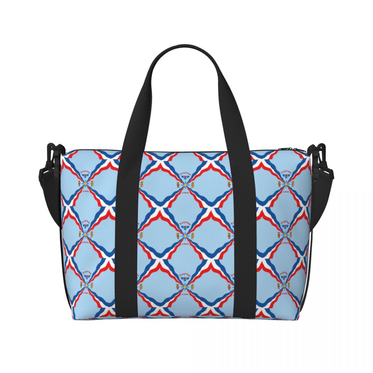 Custom Large Syriac Suryoyo Flag Logo Tote Bag for Women Aramean Assyria Shoulder Shopping Gym Beach Travel Bag: Blue